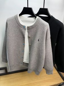 High end brand designers new knitted cardigan mens fashion luxury pony embroidery unique button round neck Paul sweater coat