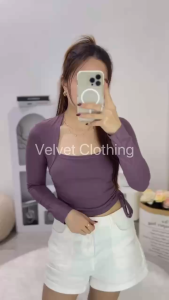 Crop Top Serut Samping Long Sleeve Wanita / Crop Top Serut Lengan Panjang Wanita / Crop Top Square Neck Wanita 6042