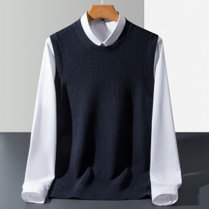Fleece-lined Thickened Autumn and Winter Sweater Vest Men Sleeveless Knitting Wool Collar Heattech Woolen Vest V-neck Vest