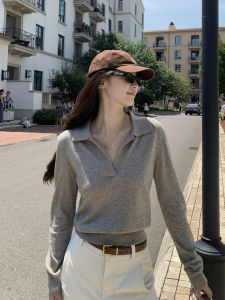 YUANYA | Old Money Style Grey Polo Neck V-Neck Knitwear