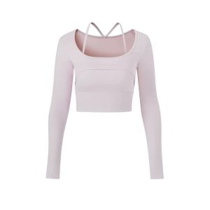 Gogoyoga Womens Long Sleeve Yoga Fitness Training Wear Sports Top with Chest Pad Professional Pilates Spring Autumn Outfit