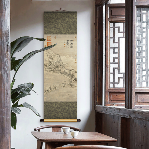 New Chinese Style Silk Scroll Painting Landscape Decorative Artwork for Living Room Study Tea Room Entrance Decoration