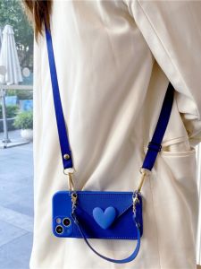 Klein Blue Heart Shaped Silicone Phone Case Crossbody Wallet for Apple iPhone 15 pro Max 14 pro 13 Mini Womens Style Protective Cover