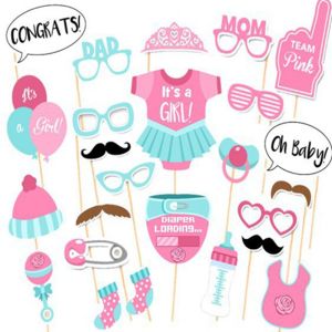 30pcs/set Gender Reveal Photo Booth Props Blue or Pink Handheld Paper Photo Props Birthday Decor Gender Reveal Party Photo Props