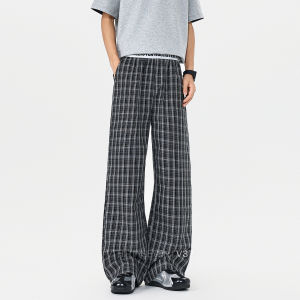 V37 | American Retro Red Plaid High Street Loose Trousers