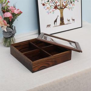 New Year Dry Fruit Tray Snack Candy Box Fruit Tray Living Room Home Tea Partition Covered Dry Fruit Box Vintage European Style Wood Handmade