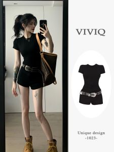 Elegant Hot Girl Set High End Summer Fashion Short Sleeve T-Shirt Shorts Two Piece Womens Clothing Viviq Brand Polyester Fiber