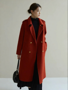 DUSHU | Stylish Red Slimming Wool Coat Winter