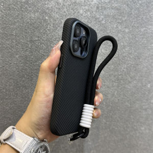 Dele Applicable 15 Phone Case New Carbon Fiber Pattern Magnetic Absorption 15Promax Premium Feeling 14Pro Matte 13Handheld Rope 12No Collision 14pm Niche Bestseller