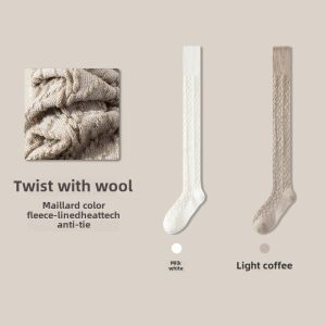 MiiOW over the Knee Stockings Womens Anti-Slide Spring Autumn and Winter Wool Socks Extra Thick High Top Cable Stitch Socks Virtue Pull Color