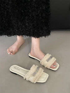 Casual Summer Outdoor Womens Sandals Fashion Diamond Flat Bottom One-Strap Beach Lazy Persons Slip-On Anti-Slip Rubber Sole