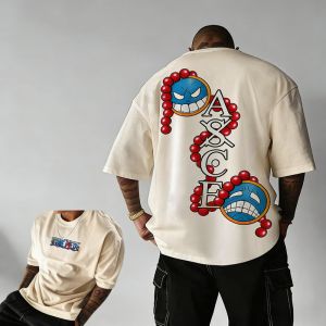 Bandai | 2026 Summer One Piece Portgas D. Ace ASCE Retro Cotton Print T-Shirt Adult Kids Breathable Tee Anime Fans Short Sleeve Top Y2k