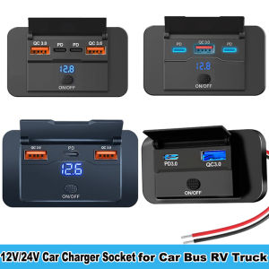 2/3/4 Ports Dual PD Dual QC3.0 Type C USB Quick Charger 3.0 Fast Charging Charge Socket Waterproof 12V Car Charger with Switch