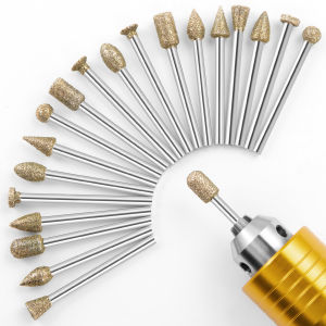 20Pcs Diamond Grinding Burr Bit Set，Rotary Tool Accessories Stone Carving Set with 1/8 inch Shank for Stone Glass Carving