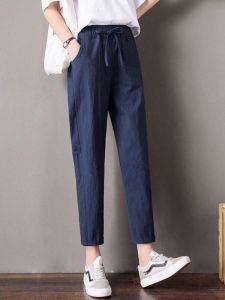 Summer Thin Cotton Linen Nine-Piece Pants Women Slimming Versatile Washed Cotton Harlan Womens Loose Casual Pants