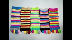 Nữ 1/6 Đôi Tất Cotton Năm Ngón Tay Nhiều Màu Sắc Cầu Vồng Thường Thoáng Khí Ấm Áp Phong Cách Harajuku Ngón Chân Tất Ống Giữa Đan