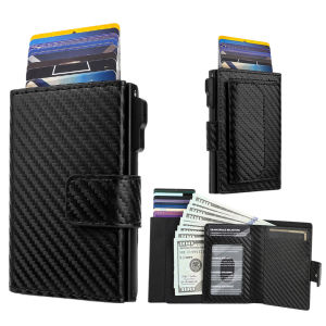 Mens Aluminum Card Holder: Slim RFID Blocking Front Pocket Wallet with Pop-Up ID Window Cash Slot & Coin Pocket | Holds12Cards