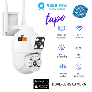 V380 Pro CCTV Camera WIFI Connect to Cellphone Wireless Dual Lens HD Surveillance Outdoor Waterproof Night Vision 360°PTZ Control auto tracking Intelligent CCTV Security Cameras