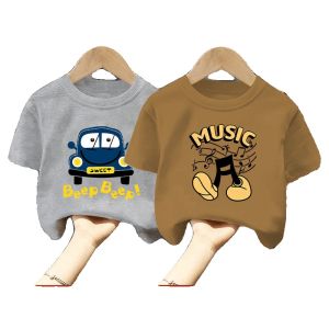 Pure Cotton Childrens T-shirt Short Sleeve Summer Style Cartoon Print Sweat Absorbent Crewneck for Boys and Girls