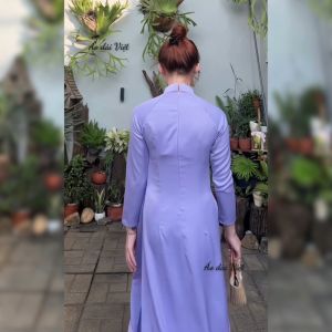 Ao Dai Việt - Elegant Lavender Silk Long Dress with Flower Motif and Traditional Cut