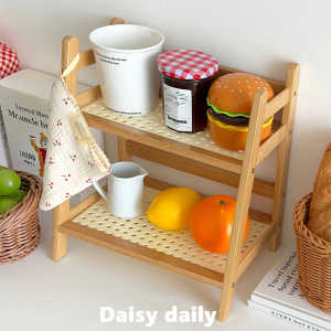 Cream Style Rattan Cup Storage Rack Cup Holder Multi-Layer Desktop Sundries Storage Rack Dormitory Kitchen Organizing Shelves