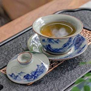 Jingdezhen Underglaze Blue Tea Set Complete Filtering Tea Cup Owners Cup Lid Public Cup Tea Sea Strainer Ceramic Handmade