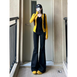 Quần Jeans Ống Loe Ôm Dáng Co Giãn Màu Đen Cạp Cao Cho Nữ Quần Dài Đến Sàn Mùa Xuân Thu Quần Jeans Nữ Cao Cấp