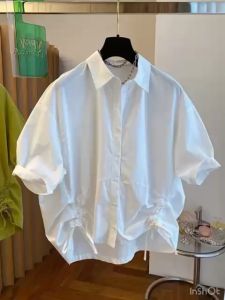 SJM KEMEJA DAILY KASUAL WANITA BAHAN KATUN POPLIN MODEL SERUT LENGAN PENDEK 8350