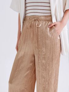 WANGGONGZHU | High Waist Silk Casual Pants Women Summer Thin New Ice Silk Wide Leg Pants Acetate Satin Straight Floor-Length Pants