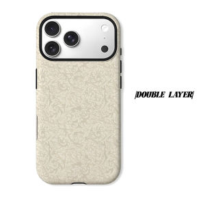 Cream Embossed Scroll Texture Phone Case for iPhone 18 17 16 15 14 13 12 11 Air Pro Max Plus Double-layer Cover