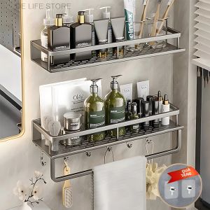 Punch-Free Kệ Nhà Tắm 30/40/50CM Nhôm Tắm Nhà Tổ Chức Dầu Gội Giá Vệ Sinh Bảo Quản Màu Xám Treo Tường Mà Không Cần Khoan