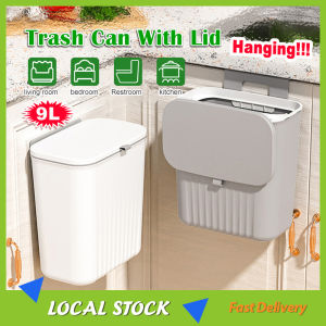 Kitchen Hanging Trash Can 9L Wall Mounted Rubbish Bin Cabinet Dustbin Can with Lid