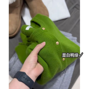 Elegant Green Cashmere Knitted Open Cardigan Womens Early Autumn Loose Lazy Style Soft Cozy Sweater Coat Spring Season