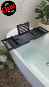 พร้อมส่ง ถาดไม้ไผ่พับได้สำหรับอาบน้ำ พร้อมที่วางแท็บเล็ตและแก้วไวน์ แบบหนา แข็งแรงทนทาน