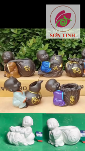 Tượng thạch cao tô tượng ống cắm bút chậu trồng hoa Chú tiểu Phúc Lộc Thọ An Tâm Đức Tài D12 (Không kèm màu)