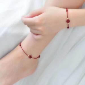 Red String Small Red Flower Bracelet Woven by Hand for Women Lucky Charm Accessory Freshly Made Ethnic Style Crystal Jewelry