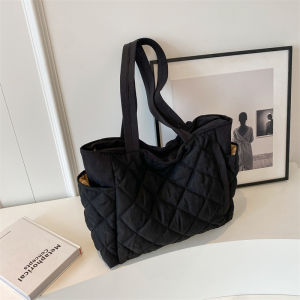 Fashionable Commuter Large Capacity Canvas Tote Bag Womens 2025 New Diamond Grid Underarm Single Shoulder Bag