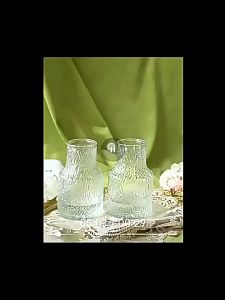 【1-3 days delivery】 Clear Glass Vase Living Room Flower Arrangement French Relief Glass Bottle Light Luxury