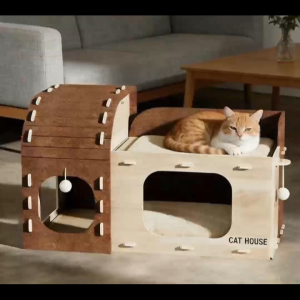 LDECO Multi-hole Felt Cat Bed & Villa - 2-Tier Cat Tree Houses - With Cat Scratcher & Wear-resistant For Pets