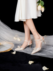 Josiny | Bow Decor Summer New French Style Stiletto Heel Sandals