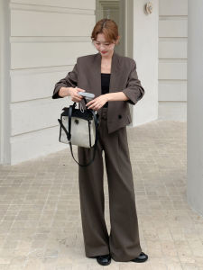 Chic British Style Two-Piece Suit Set Womens Autumn 2025 Casual Wide Leg Pants High Waist Straight Cut Formal Wear