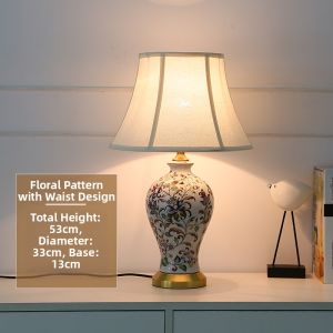 Chinese Ceramic Biedermeier Painted Bronze Table Lamp American Style Bedroom Decorative Lampshade Soft Light Bedroom Lamp