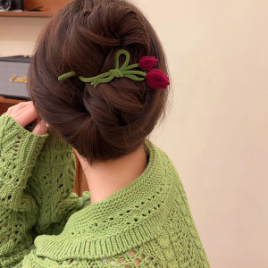 New Large Size Flocking Tulip Hair Clip Womens Back of Head Updo Hair Accessory Elegant Single Prong Hair Clip Fashionable