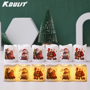 Battery Operated Flameless Votive CandlesSmall Electric LED Candle Lights with Christmas Theme Decals for Xmas Party Decoration