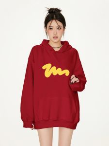 เสื้อสเวตเตอร์คอกลมทรงหลวมผ้าฝ้ายแท้คุณภาพสูงสำหรับคู่รัก ฤดูใบไม้ร่วง/ฤดูหนาว สไตล์อเมริกัน แฟชั่นลำลอง ปีงู ปีใหม่