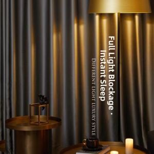 Silk-like Full Blackout Finished Curtains Easy Install