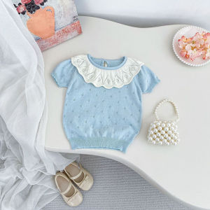 18M-7Y Kids T-shirt 2026 Summer Baby Knitwear Sweet Hollow-out Girls Knit Tee Loose Ventilate Children Clothes