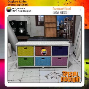 (Ready stok)meja tv lemari rotan sintetis laci 6 samping bebas pilih warna