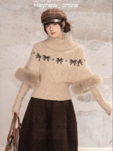 loveheynew | Áo Sweater Len Cổ Lọ Màu Đỏ Phong Cách Dịu Dàng Phù Hợp Nữ