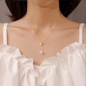 French Pearl Necklace & Titanium Steel Non-Fading Fashion Simple Adjustable Unique Design Elegant Durable Clavicle Chain Jewelry